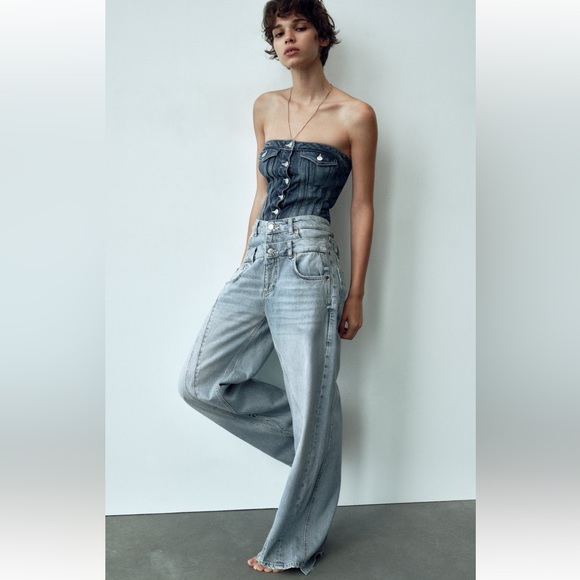 ZARA DENIM TRF CORSET TOP - Picture 2 of 11
